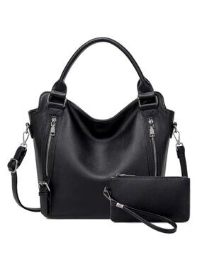 Vegan Leather Hobo Bag 2-Piece Set for Women - Crossbody Shoulder Handbag